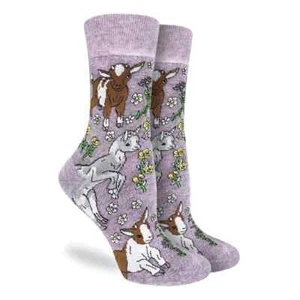Baby Goats Women's Crew Socks Size 9-11 Lilac Good Luck Novelty Fashion New - Picture 1 of 1