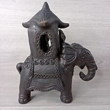 Antique Black Ceramic Pottery Indian Elephant And Carriage With 2 Figures 