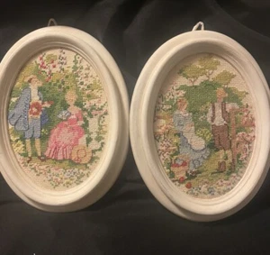 Pareja colonial punto de cruz enmarcado hombre mujer fecha amor arte de pared elegante - Imagen 1 de 6