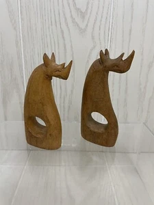 Vintage Wood Jungle Animals Napkin Ring Set of 2 RHINOS - Picture 1 of 7