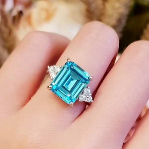 Emerald Cut 8 carats made Aquamarine 925 Silver, Markle's For Gift Wedding ring