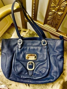 Michael Kors Navy Blue Pebble Leather Shoulder Bag - Picture 1 of 16