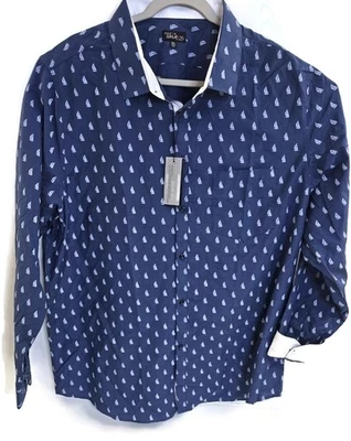 Galaxy Shirt Mens 2XL Navy Blue Slim Fit Button Down Sailing Boat Print Casual - Image 1 of 4