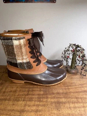Botas de pato LANDS' END marrón a cuadros piel sintética-talla 9,5B-usadas en excelente estado Foto 1 de 4