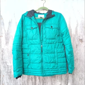 Columbia Puffer Down Parka Coat Teal Faux FurLined DetachableHood Women's Large  - Picture 1 of 11