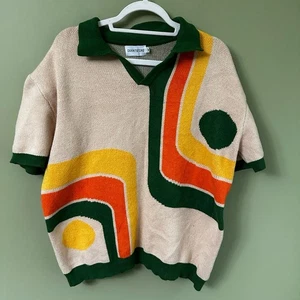 OXKNITSTORE Maglione Uomo Taglia XXL Camicia Polo Beige Geometrico Mod Retrò - Foto 1 di 8
