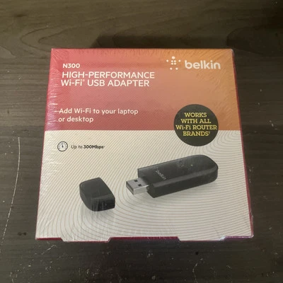 Belkin N300 High Performance Wireless Wi-Fi USB Adapter New NIB - Image 1 of 4