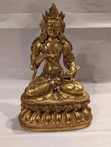 Bronze vergoldete chinesische Buddha Statue - Bild 1 von 13