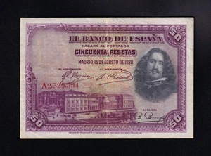 F.C. 50 PESETAS 1928 , SERIE A , MBC- , SELLO SECO ESTADO ESPAÑOL . - Bild 1 von 2