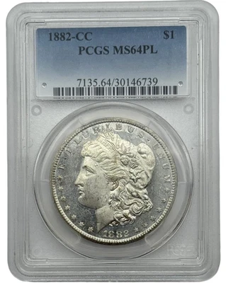 1882-CC $1 Morgan Dollar, PCGS MS64PL, Prooflike Fields, CC Mint Issue. - Image 1 of 2