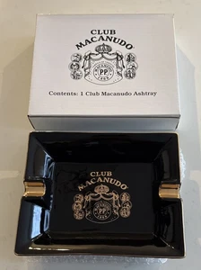 Vintage Macanudo Ceramic Cigar Ashtray - Club Macanudo - Black W/ Gold Trim - Picture 1 of 5