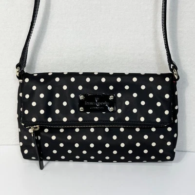Bolso Bandolera Kate Spade Aleah Negro Blanco Lunares Plegable Solapa Bolso de Mano Foto 1 de 4