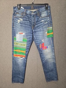 Polo Ralph Lauren 28 Blue Avery Boyfriend Patchwork Button Fly Jeans - Picture 1 of 11
