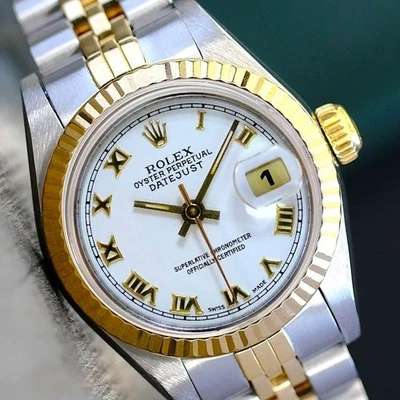 Reloj Rolex Datejust 69173 para dama de oro amarillo de 18 quilates y acero con esfera de diamantes plateados Foto 1 de 4