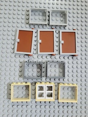 Lego Tan Gray Windows Frame 1x4x3 With 1x2x3 Pane 1x4x5 Doors Building 10 Pcs - Image 1 of 3