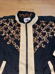Vintage Cheetah Print Active Frontier Athletic Windbreaker Full Zip Jacket XL - Picture 1 of 6