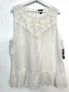 A.N.A. Blusa sin mangas para mujer blanca con bordado floral dorado talla XXL - Imagen 1 de 9