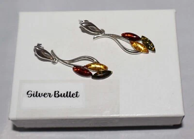 Pendientes colgantes de plata de ley con poste colgante ámbar tricolor Foto 1 de 4