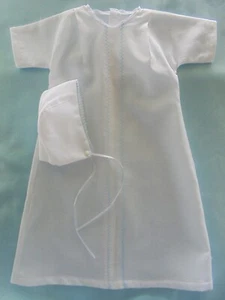 "JOSEPH" Boys 2-Pc. Preemie Outfit-1# Birth Weight-White Batiste w/ Blue Stitch - Picture 1 of 4