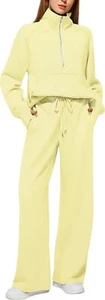 Women's 2 Piece Outfits Lounge Set 2025 Oversized Half Zip Sweatshirt Sweatpant - Picture 1 of 113