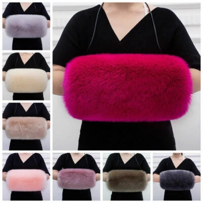 Women Hand Muff Fluffy Faux Fur Winter Wedding Bridal Gloves Warmer Accessories - Image 1 of 4