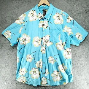 Gap Shirt Men's XL White Floral Hawaiian Casual Short Sleeve Button Down Blue - Picture 1 of 21