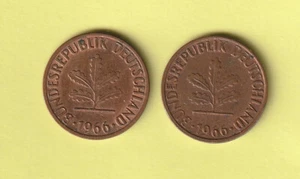 2 Münzen BRD, 1 Pfennig 1966 Prägestätte F und J, zirkuliert - Bild 1 von 5