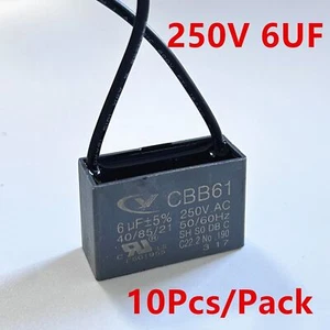 Ventilador sellado de resina epoxi CBB61 6mfd 6uf 250V VAC 50/60Hz 2 cables 10 piezas - Imagen 1 de 6