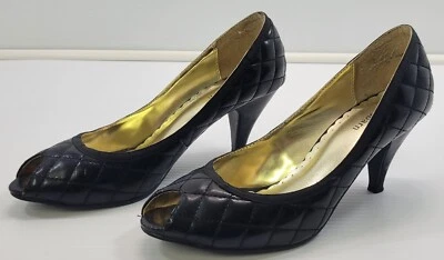 BG) Zapatos Dressbarn Mujer Acolchados Punta Alta Abierta Tacón Negro 8M Foto 1 de 4