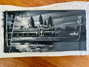 NEW CAMBODIAN / KHMER ANGKOR WAT ORIGINAL OIL PAINTING 15.75” X 7.75” AS6 - Picture 1 of 2