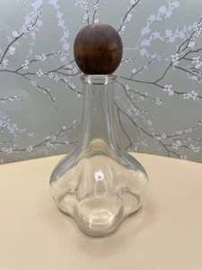 Vintage Clear Glass Bottle W/Round Wood Lid Wide Bottom MCM 6.5” X 3” Dia 1950’s - Picture 1 of 11