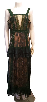 Vestido Venus Floral Encaje Volantes Mujer Talla 14 Sin Mangas Verde Espalda Cremallera Forrado Foto 1 de 4