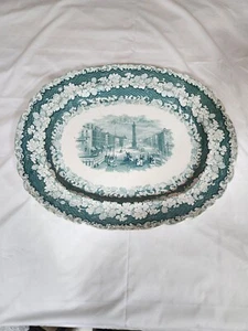 Rare Hibernia J. Wedgwood Green City Scene X Large Platter 22"×18 1/2" - Picture 1 of 6
