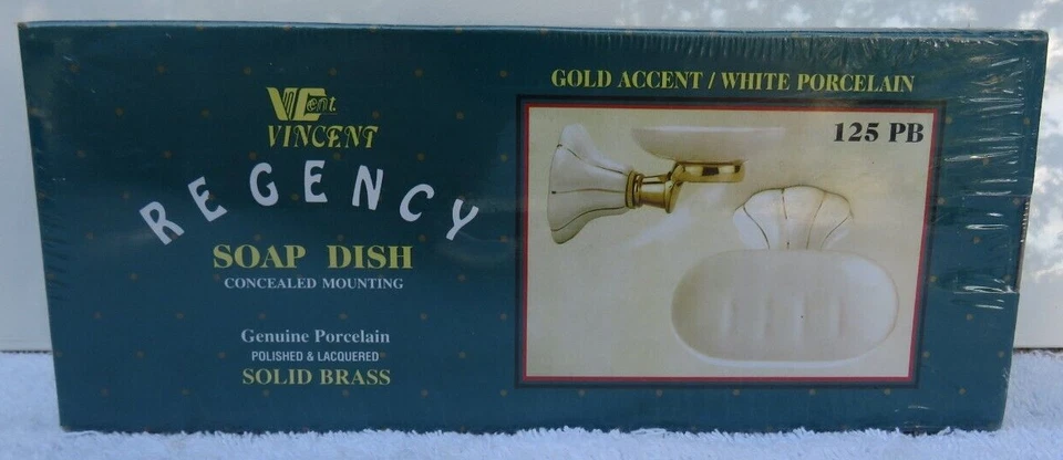 Vincent Regency Wall Mount Soap Dish Porcelain w/ Brass Accents