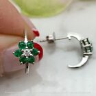 1.35 Ct Lab Created Emerald & Diamond Flower Stud Earrings 14K White Gold Plated