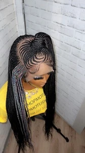 Cornrow Braided wig,tribal Braid, Box Braids,Frontal braid wig,Braid wig - Picture 1 of 10