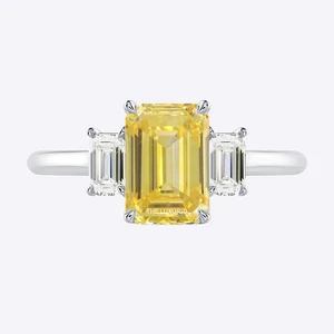 14k White Gold Emerald Diamond Ring 2.30 Ct Fancy Intense Yellow IGI Lab Grown - Picture 1 of 10
