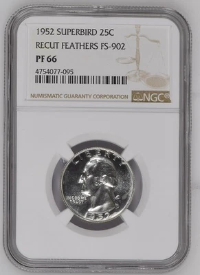 1952 NGC PF66 Superbird Recut Feathers FS-902 Washington Quarter - Image 1 of 3