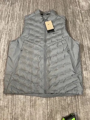 Nike Vest Mens Medium Tall Gray Therma-FIT ADV Running Puffer Zip Pockets Gilet - Image 1 of 4