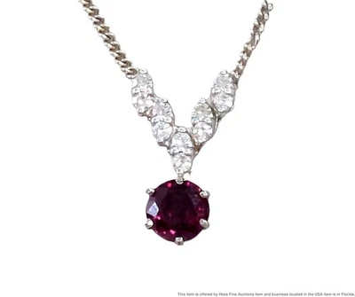Vintage Solid White Gold Jabel Fine Diamond Natural Ruby Pendant Ladies Necklace - Image 1 of 4