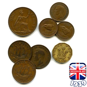 Collection of BRITISH 1939 GEORGE VI coins, 86 Years Old! - Picture 1 of 2