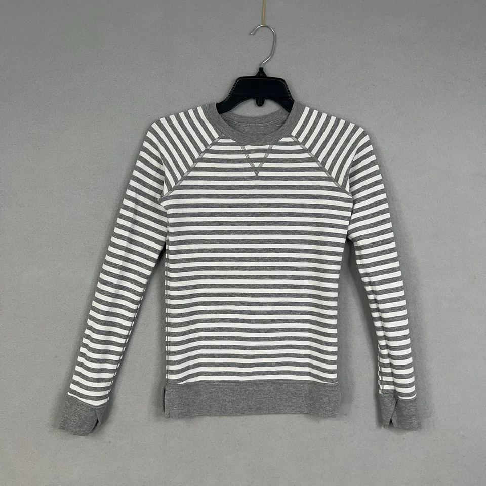 Sudadera Lululemon Mujer XS Gris Blanco Rayas Reversible Raglán Cuello Redondo Foto 1 de 4
