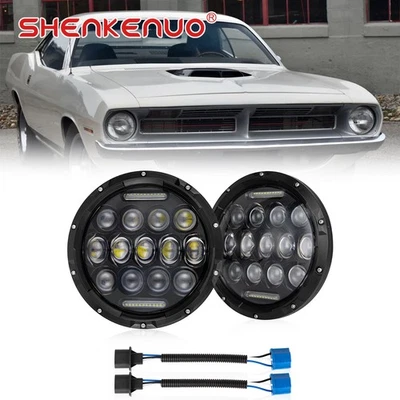 Faros halo LED redondos 2X 7 pulgadas alto/bajo DRL para Plymouth Barracuda 1964-1974 Foto 1 de 4