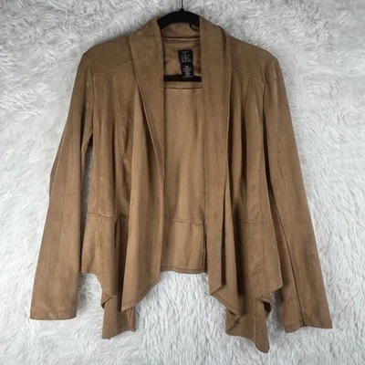 VAKKO for I.N.C. Size S Solid Light Brown Faux Suede Drape Open Front Jacket - Image 1 of 4