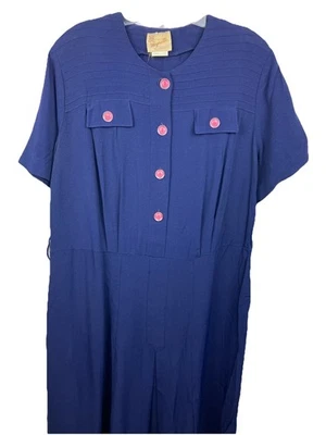 48 B 38 W винтажный 40-х темно-синий день платье кнопка карман XXL - Изображение 1 из 4