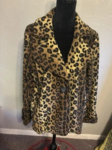 Susan Graver Leopard Print Jacket Size XL Long Sleeve Cheetah Coat One Button - Picture 1 of 6