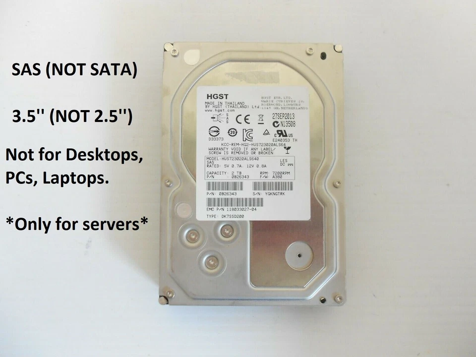 HGST Hitachi 2TB 7.2K SAS 3.5" Hard Drive 6Gb/s HUS723020ALS640 Server Storage - Image 1 of 1