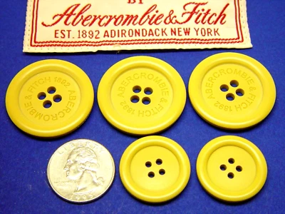 ABERCROMBIE & FITCH replacement buttons 5 yellow plastic 4hole buttons Good Cond - Image 1 of 4