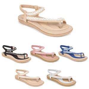 Haute Edition Women's Crystal Bohemian Beaded Comfort Sandals - Picture 1 of 23