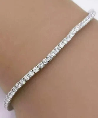 White Natural Diamond 4.55CT Round Cut Engagement Gift Tennis Bracelet 14k Gold - Image 1 of 4